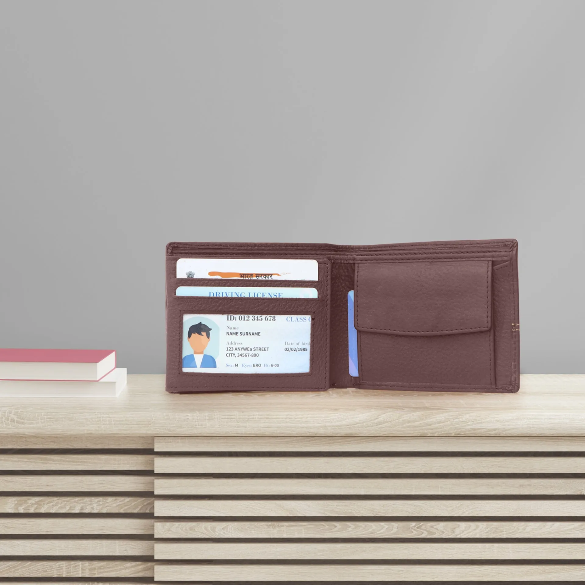 10085 Maroon Contrast Stitched Wallet