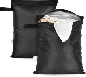 2 Pack Swimsuit & Towel Wet Dry Sack - 12 x 16 inch Waterproof Clothes Bag with Handle & Zippered Oxford Cloth - Black
