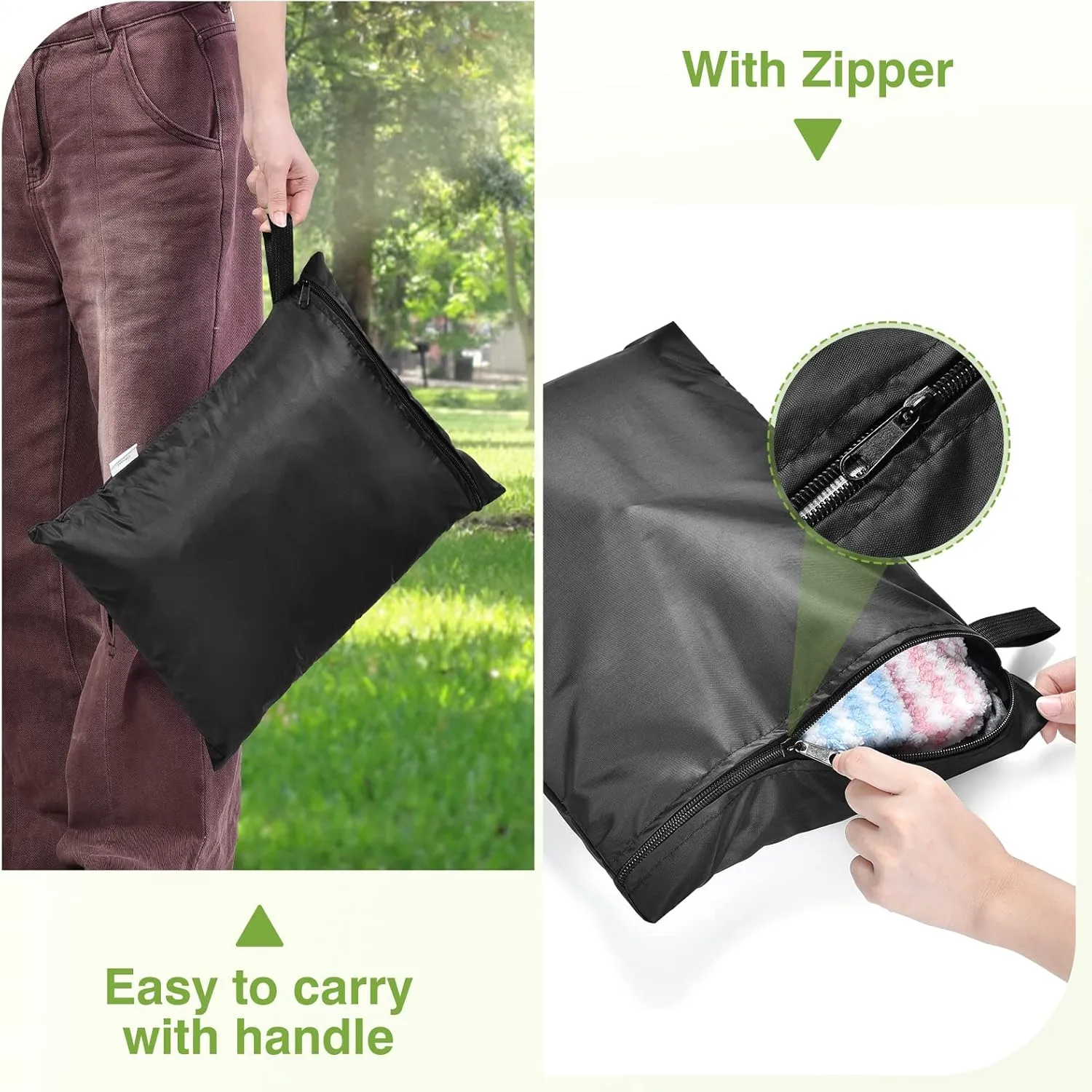 2 Pack Swimsuit & Towel Wet Dry Sack - 12 x 16 inch Waterproof Clothes Bag with Handle & Zippered Oxford Cloth - Black