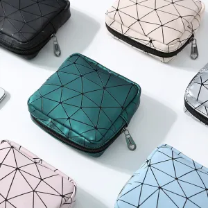 2PCS 4 Colors Geometric Rhombus Pu Waterproof Women Cotton Strips Cosmetic Lipstick Travel out Storage Bag with Zipper