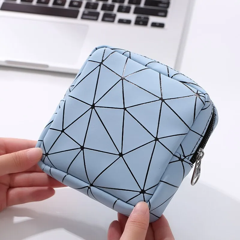 2PCS 4 Colors Geometric Rhombus Pu Waterproof Women Cotton Strips Cosmetic Lipstick Travel out Storage Bag with Zipper