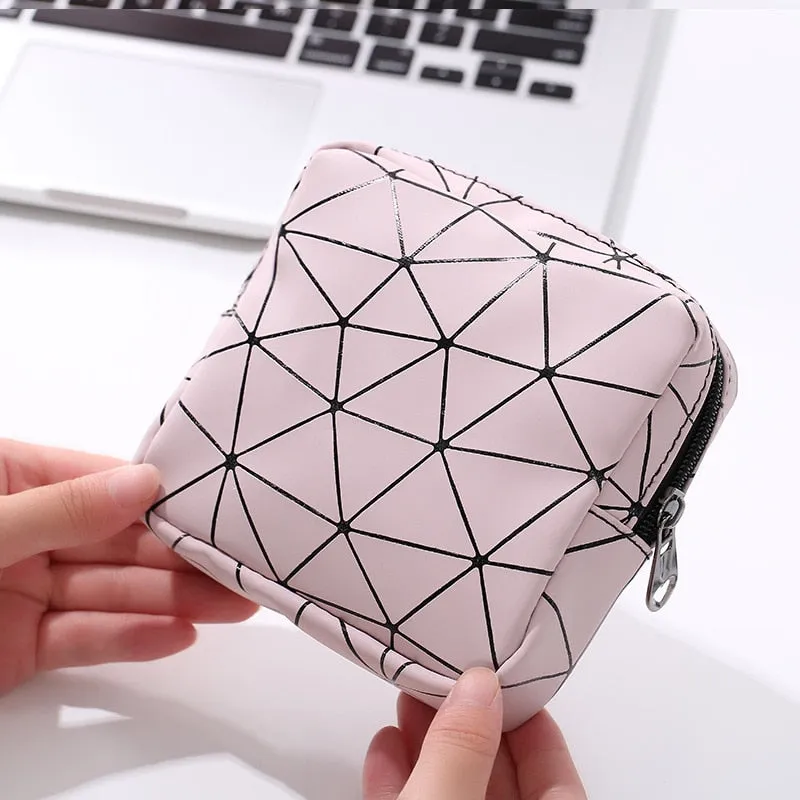 2PCS 4 Colors Geometric Rhombus Pu Waterproof Women Cotton Strips Cosmetic Lipstick Travel out Storage Bag with Zipper