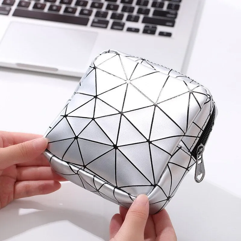 2PCS 4 Colors Geometric Rhombus Pu Waterproof Women Cotton Strips Cosmetic Lipstick Travel out Storage Bag with Zipper
