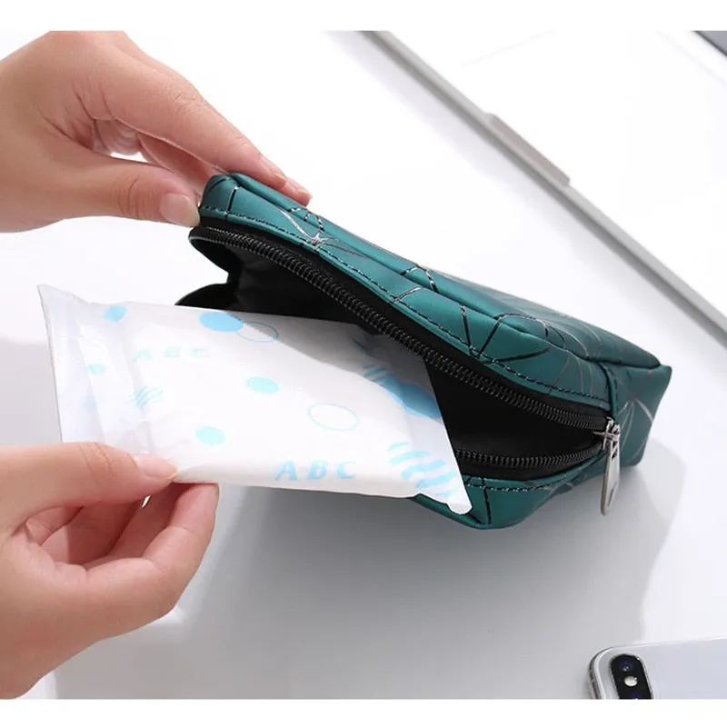2PCS 4 Colors Geometric Rhombus Pu Waterproof Women Cotton Strips Cosmetic Lipstick Travel out Storage Bag with Zipper