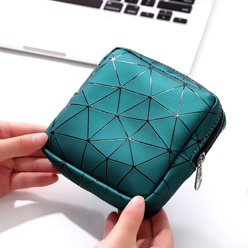 2PCS 4 Colors Geometric Rhombus Pu Waterproof Women Cotton Strips Cosmetic Lipstick Travel out Storage Bag with Zipper