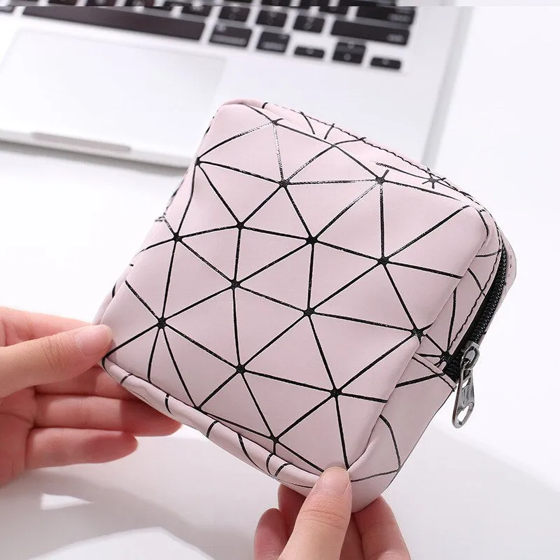 2PCS 4 Colors Geometric Rhombus Pu Waterproof Women Cotton Strips Cosmetic Lipstick Travel out Storage Bag with Zipper