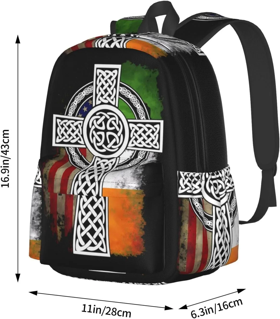 American Irish Cross St. Patrick'S Day Flag Laptop Commuter Backpack Shoulder Bag Casual Back Pack Daypack Bags With Side Pockets For Work Travel Daily Use