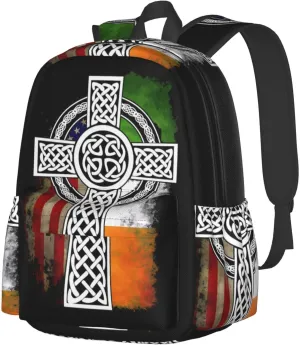 American Irish Cross St. Patrick'S Day Flag Laptop Commuter Backpack Shoulder Bag Casual Back Pack Daypack Bags With Side Pockets For Work Travel Daily Use