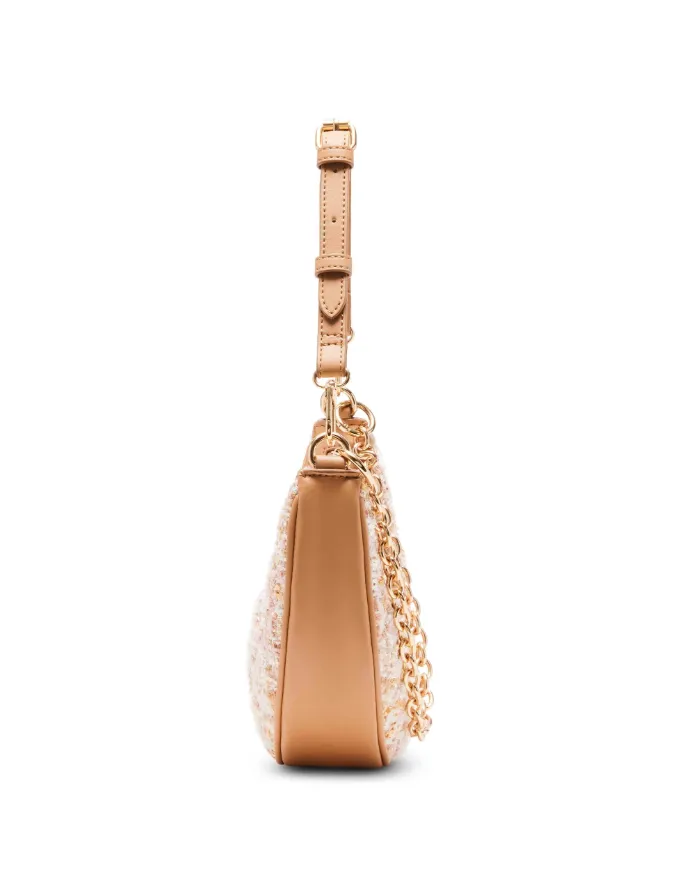 Anne Klein Tweed Crescent Shoulder Handbag With Swag Chain