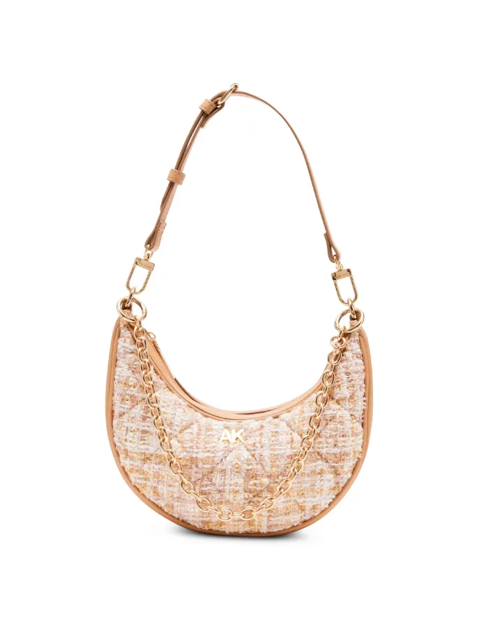 Anne Klein Tweed Crescent Shoulder Handbag With Swag Chain