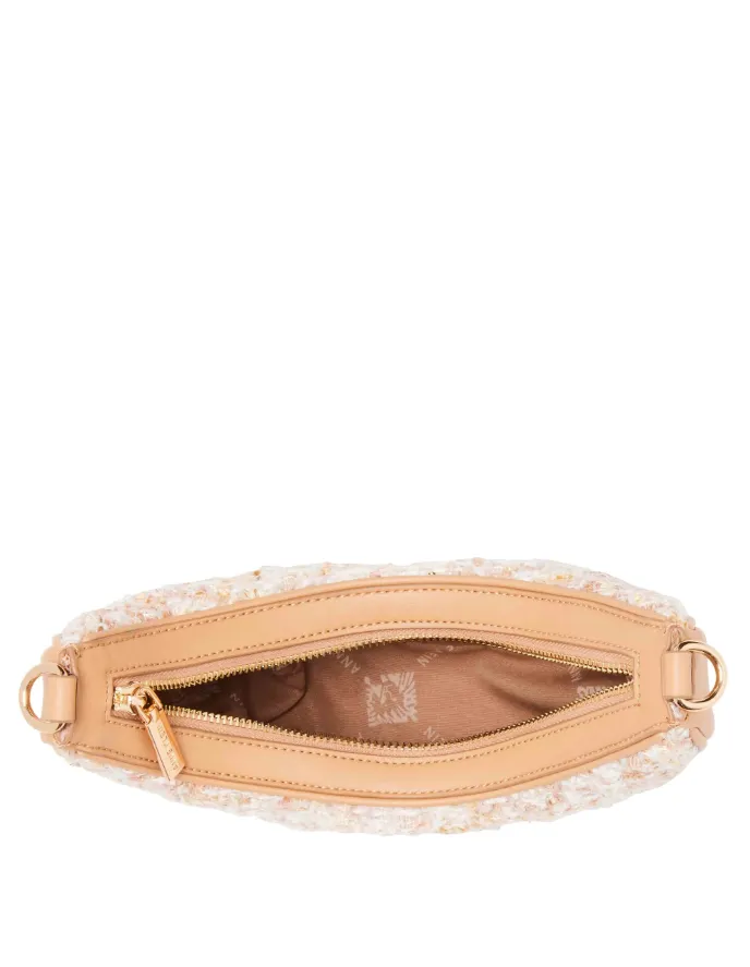 Anne Klein Tweed Crescent Shoulder Handbag With Swag Chain