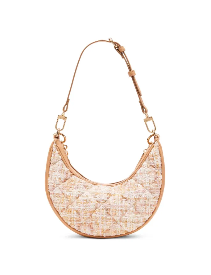 Anne Klein Tweed Crescent Shoulder Handbag With Swag Chain