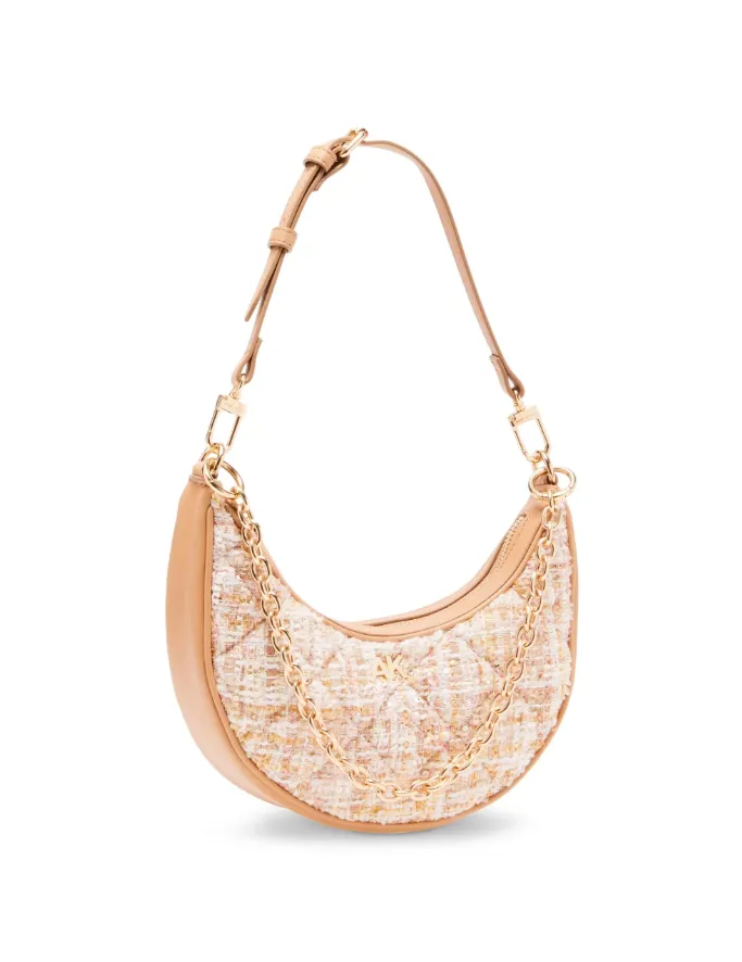 Anne Klein Tweed Crescent Shoulder Handbag With Swag Chain