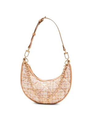 Anne Klein Tweed Crescent Shoulder Handbag With Swag Chain