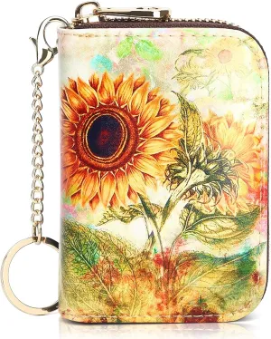 APHISON RFID Credit Card Holder Wallets for Women Leather Zipper Card Case for Ladies Keychain Wallet
