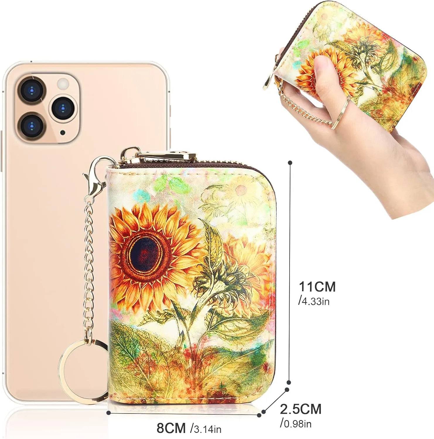 APHISON RFID Credit Card Holder Wallets for Women Leather Zipper Card Case for Ladies Keychain Wallet