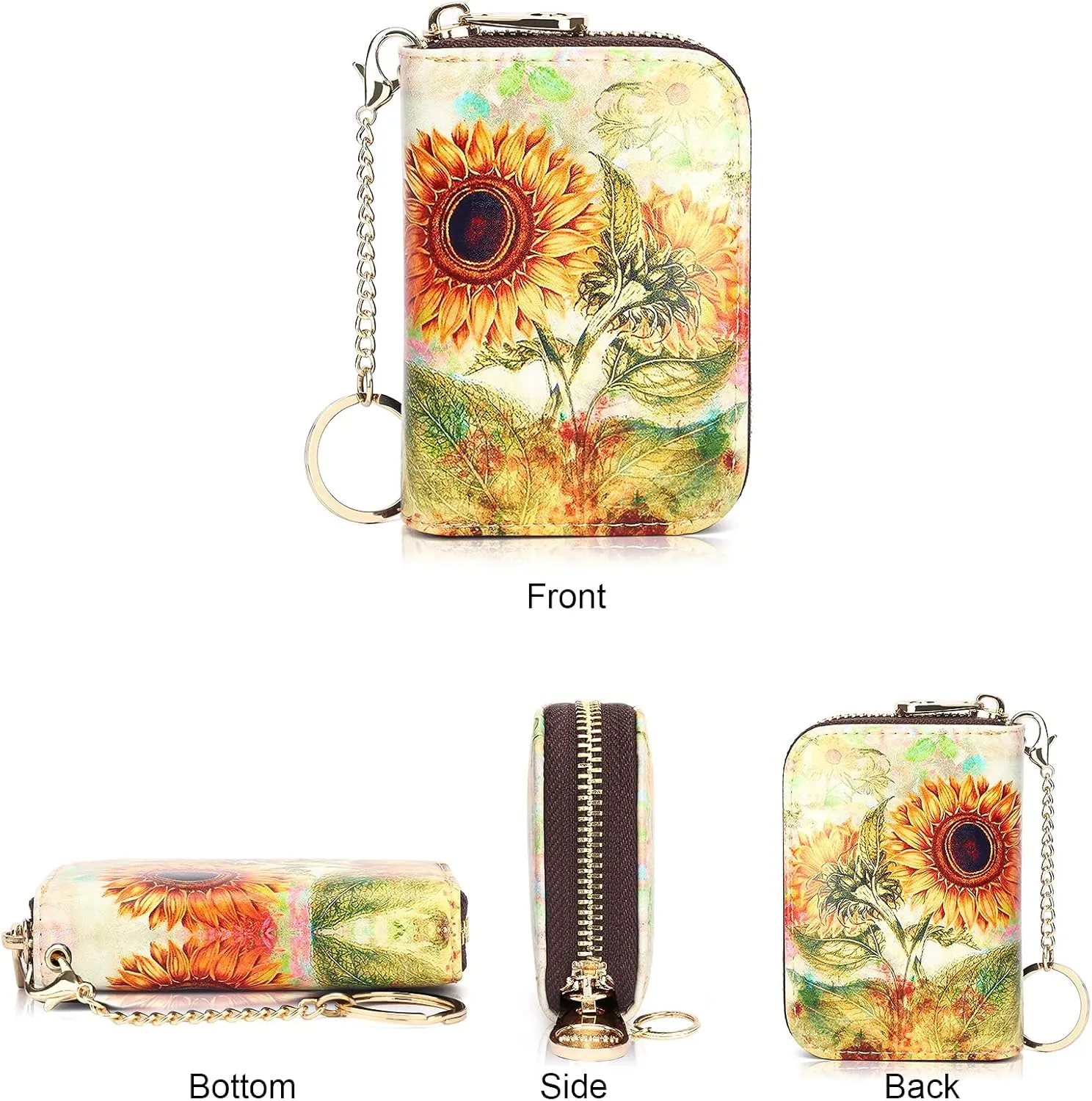 APHISON RFID Credit Card Holder Wallets for Women Leather Zipper Card Case for Ladies Keychain Wallet