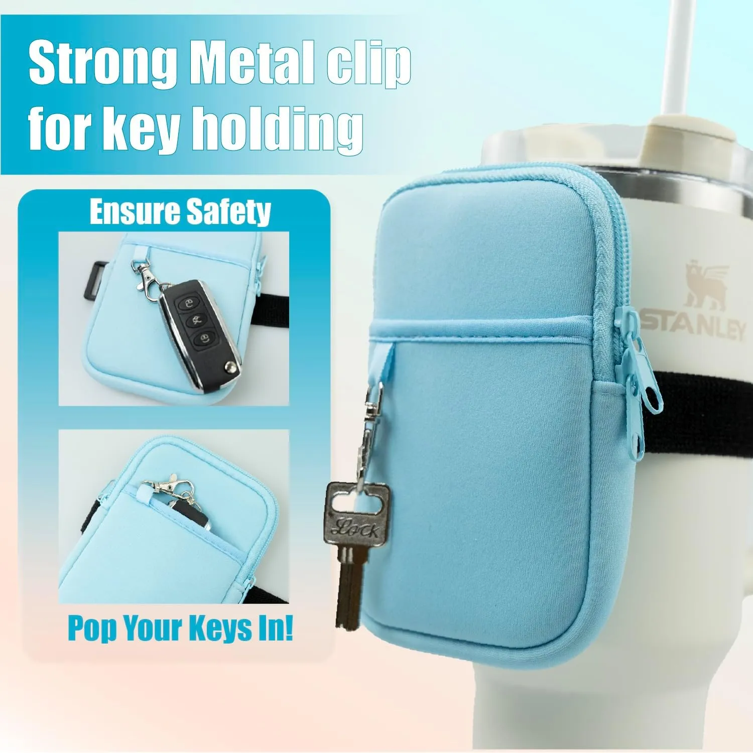 Axolotl Water Bottle Pouch with Key Chain - Stanley Cup Accessories for 30 / 40oz with Handle - Stanley Tumbler