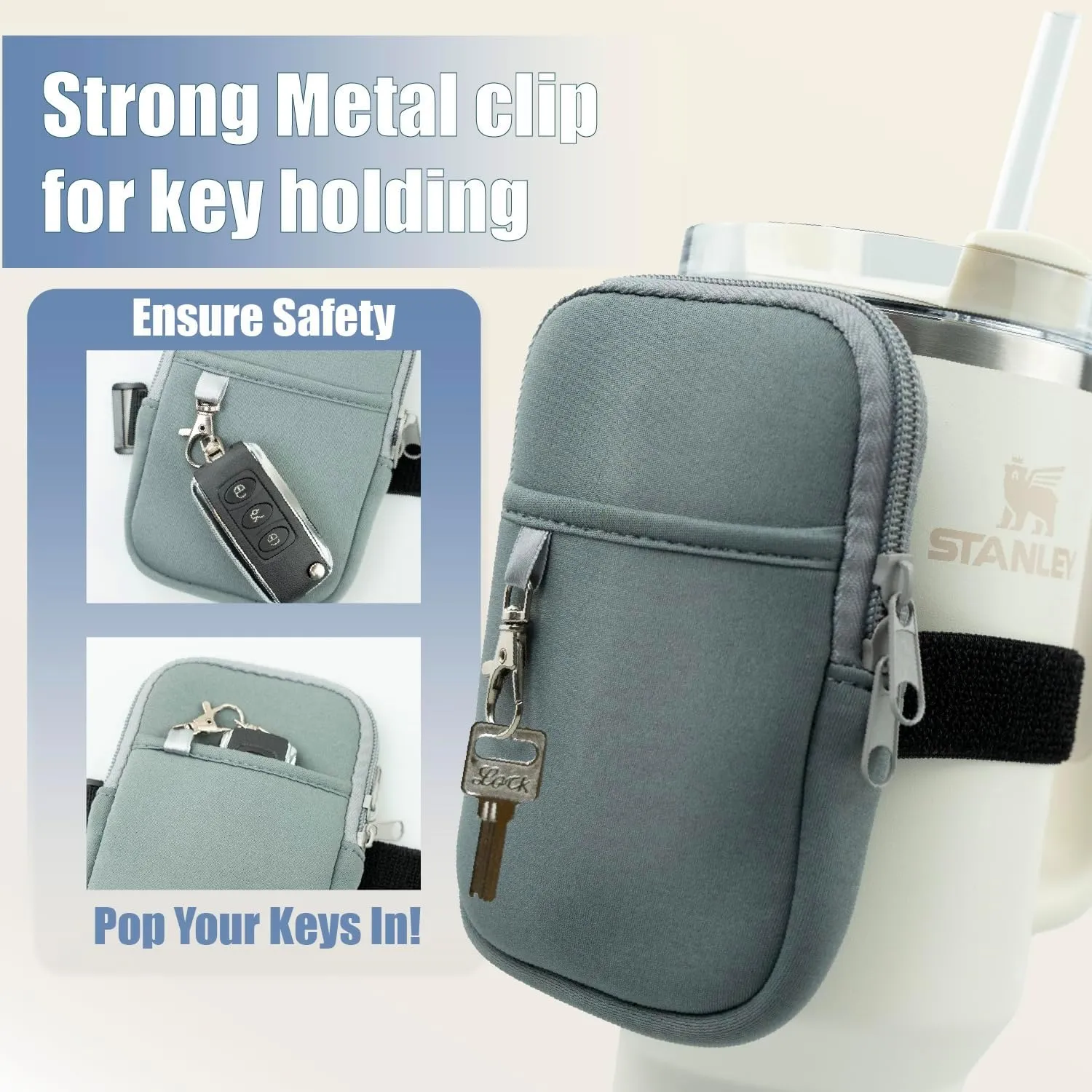 Axolotl Water Bottle Pouch with Key Chain - Stanley Cup Accessories for 30 / 40oz with Handle - Stanley Tumbler
