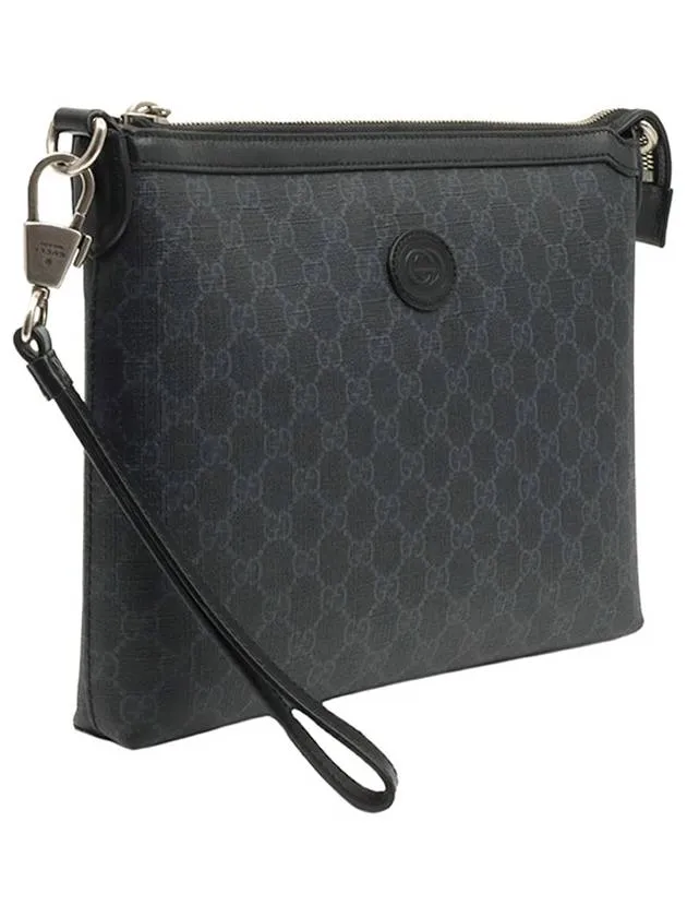 Black GG Supreme Canvas Interlocking G Handstrap Clutch 726833