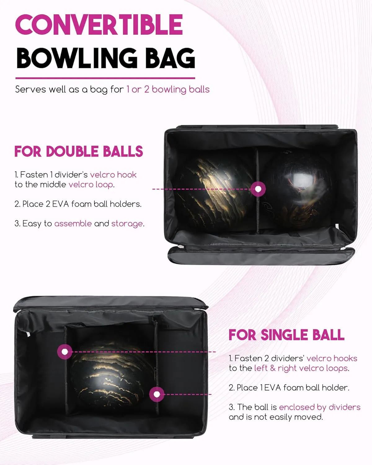 Bowling Ball Bag 2 Ball Bowling Bag with Wheels Convertible Single or Double Ball Bag Detachable Bowling Roller Bag with EVA Foam Ball Holder and Separate Shoe Bag Bowling Accessories for Men Women