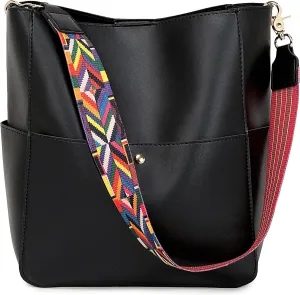 Bucket Purses for Women Designer PU Leather Bucket Bags With 2 Adjustable Guitar Strap Hobo Bags for Women