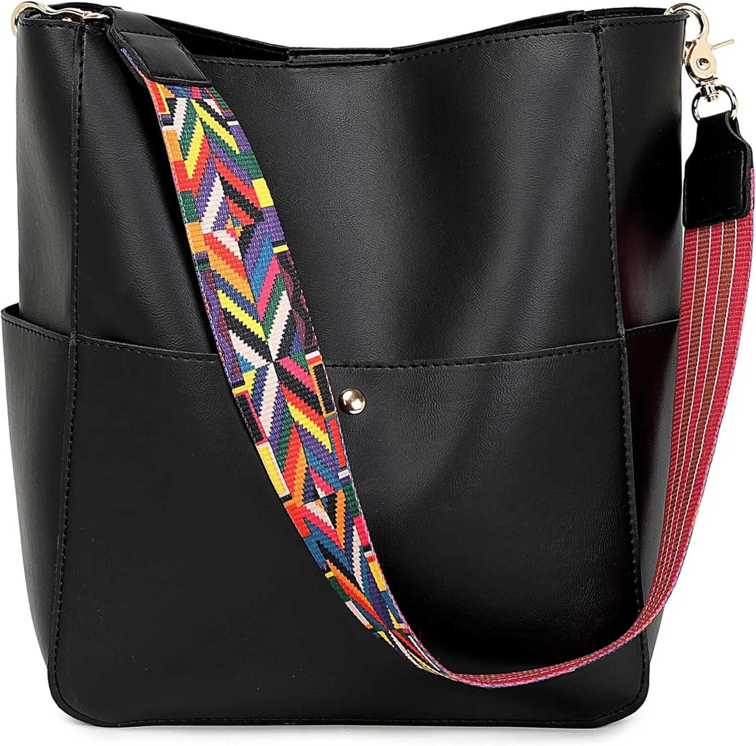 Bucket Purses for Women Designer PU Leather Bucket Bags With 2 Adjustable Guitar Strap Hobo Bags for Women