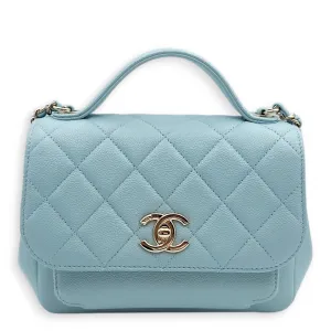 Business Affinity Medium Blue Crossbody Bag in Caviar Leather, Gold hardware