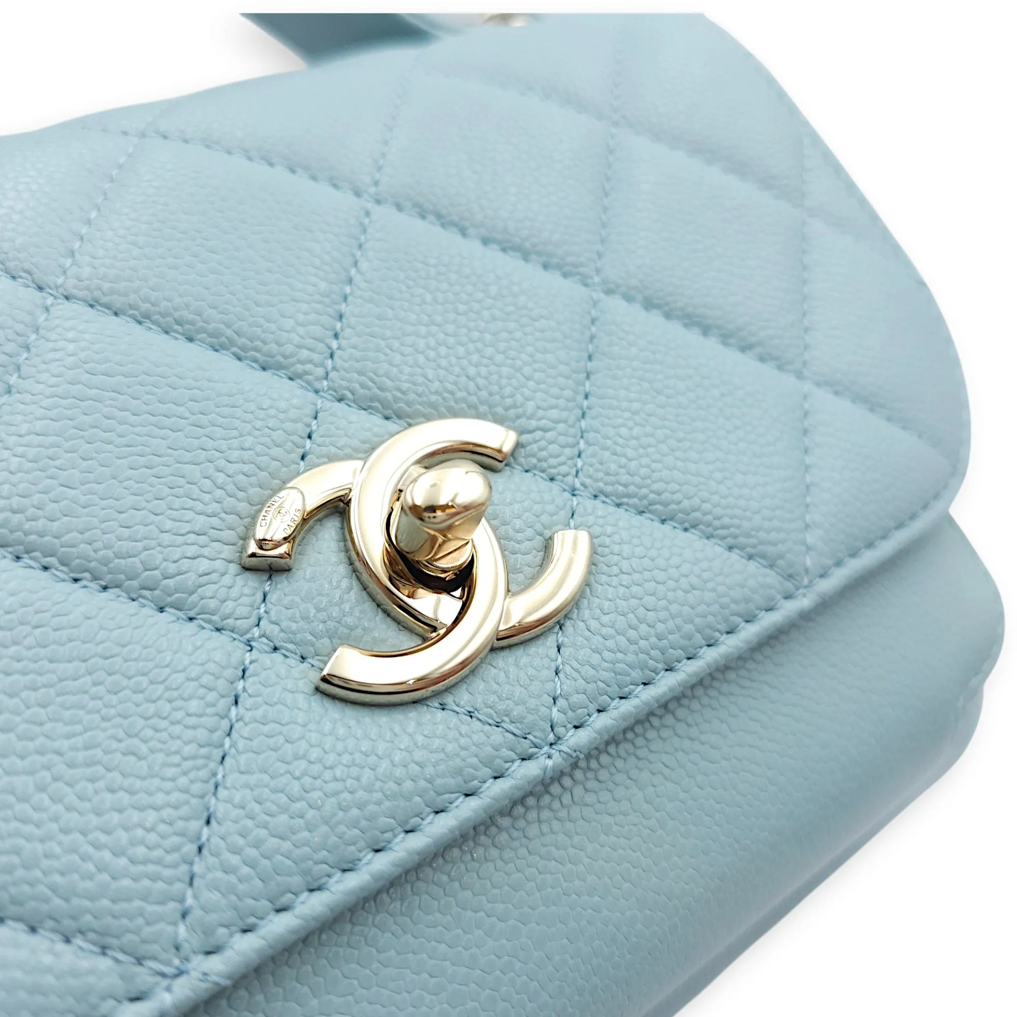 Business Affinity Medium Blue Crossbody Bag in Caviar Leather, Gold hardware