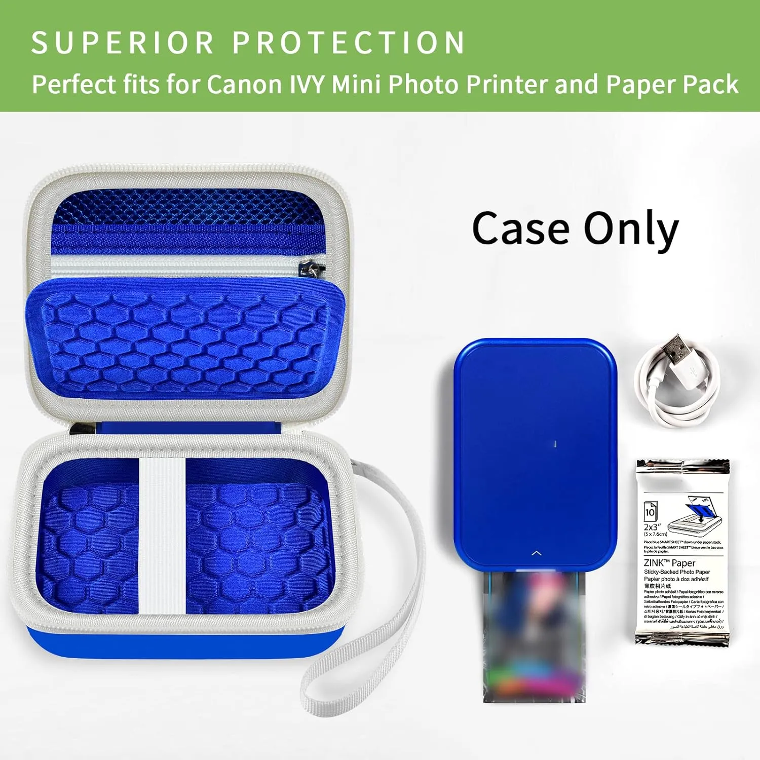 Case Compatible with Canon for Ivy 2 Mobile Mini CLIQ  CLIQ2 CLIQ 2 Instant Camera Printer, Wireless Bluetooth Portable Smartphone Printer, Mesh Pocket fits Paper & Cable, Blue