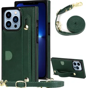CCSmall for iPhone 13 Mini Wallet Case for Women,Removable Adjustable Strap Crossbody Card Holders Cover Neck Strap Lanyard Purse Shoulder Strap Kickstand Purse Case for iPhone 13 Mini KB Green
