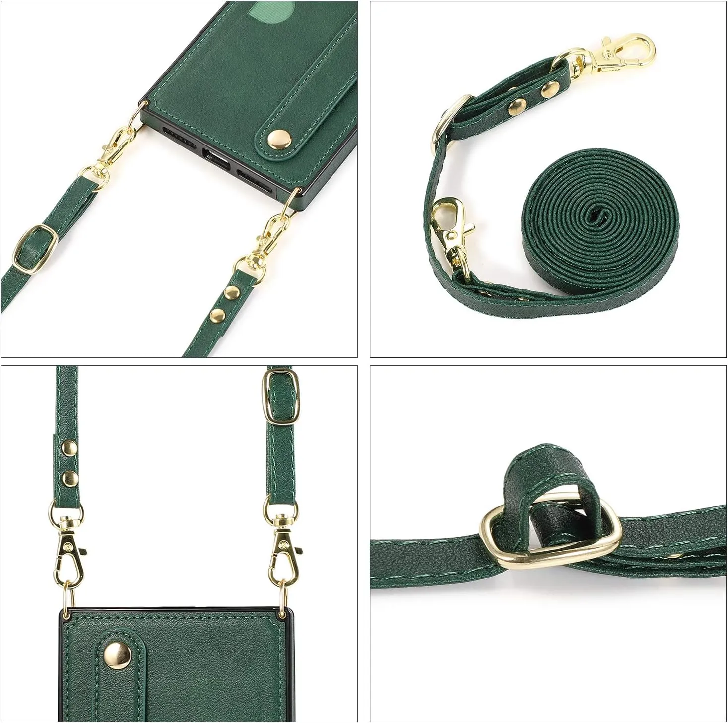 CCSmall for iPhone 13 Mini Wallet Case for Women,Removable Adjustable Strap Crossbody Card Holders Cover Neck Strap Lanyard Purse Shoulder Strap Kickstand Purse Case for iPhone 13 Mini KB Green