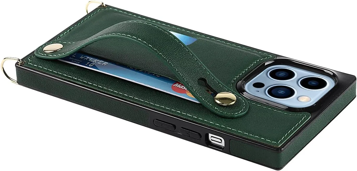 CCSmall for iPhone 13 Mini Wallet Case for Women,Removable Adjustable Strap Crossbody Card Holders Cover Neck Strap Lanyard Purse Shoulder Strap Kickstand Purse Case for iPhone 13 Mini KB Green