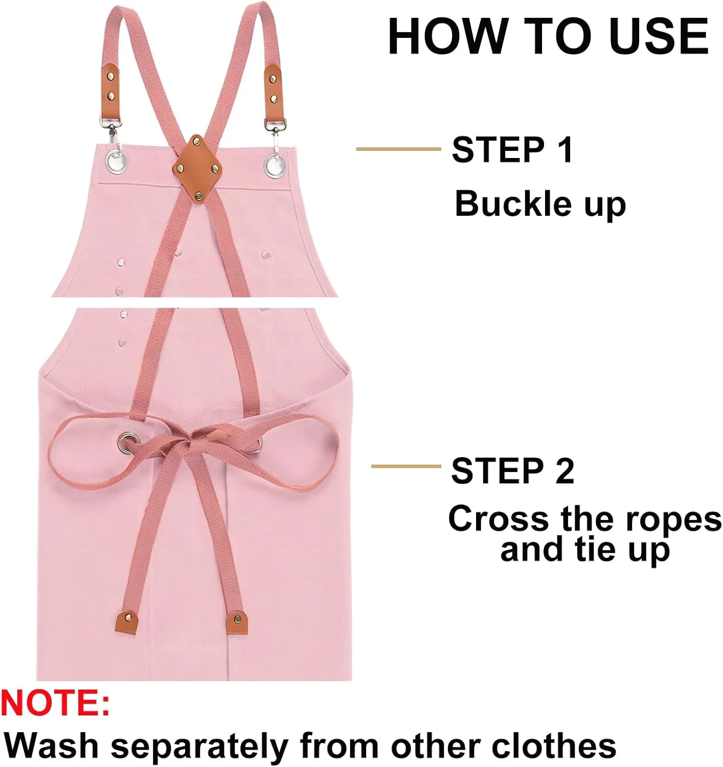 Chef Apron for Women Men with Large Pockets, Cotton Canvas Cross Back Waterproof Work Aprons for Kitchen Cooking Bib (Lightpink)