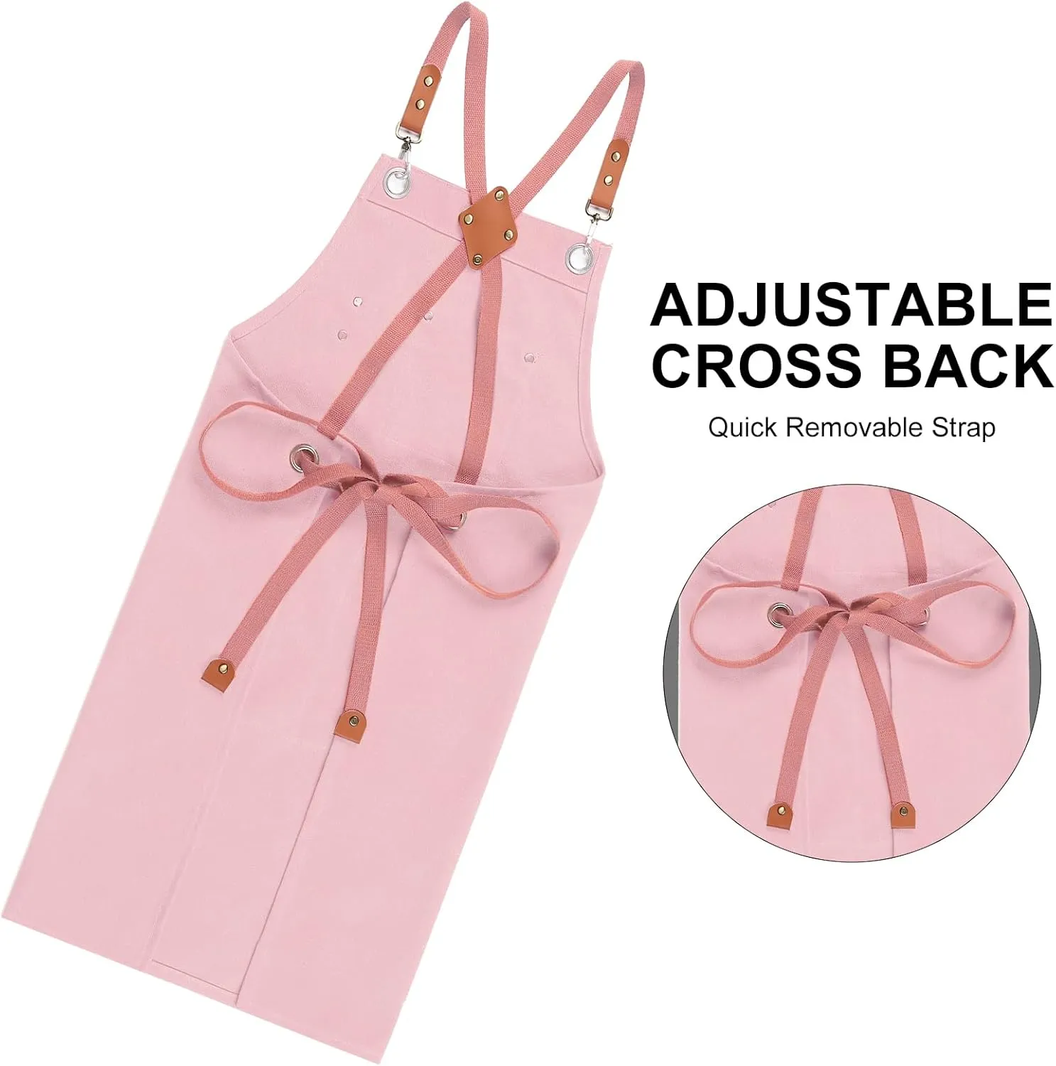 Chef Apron for Women Men with Large Pockets, Cotton Canvas Cross Back Waterproof Work Aprons for Kitchen Cooking Bib (Lightpink)