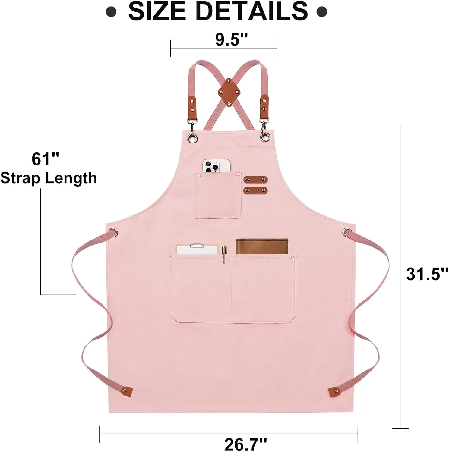 Chef Apron for Women Men with Large Pockets, Cotton Canvas Cross Back Waterproof Work Aprons for Kitchen Cooking Bib (Lightpink)