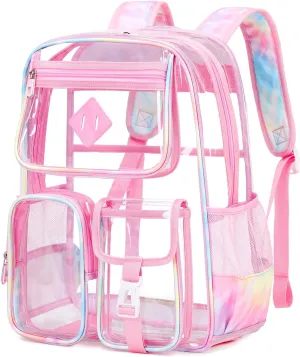 Clear Backpack for School,Heavy Duty PVC Transparent Bookbag for Girls Stadium Approved See Through Backpack