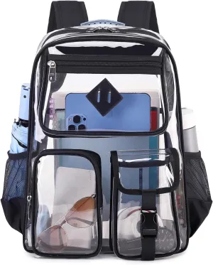 Clear Backpack for School,Heavy Duty PVC Transparent Bookbag for Girls Stadium Approved See Through Backpack