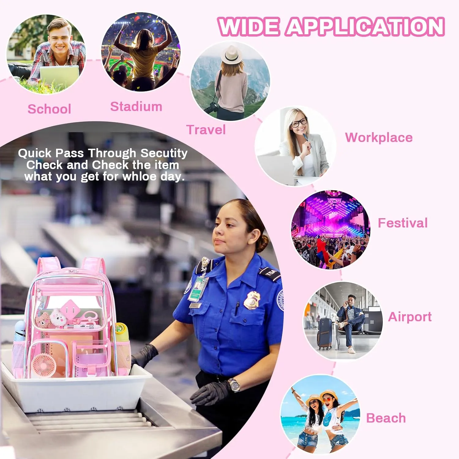 Clear Backpack for School,Heavy Duty PVC Transparent Bookbag for Girls Stadium Approved See Through Backpack