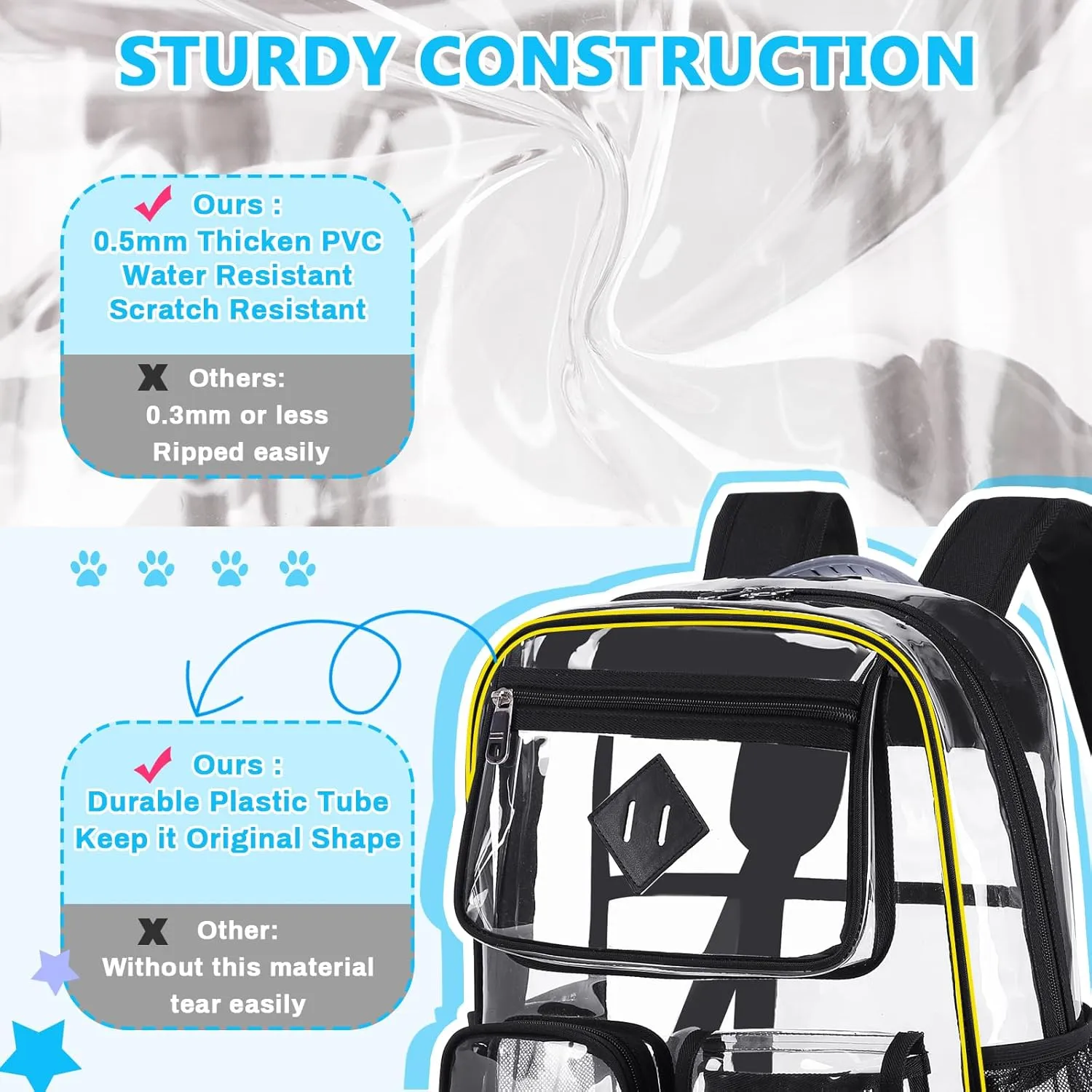 Clear Backpack for School,Heavy Duty PVC Transparent Bookbag for Girls Stadium Approved See Through Backpack