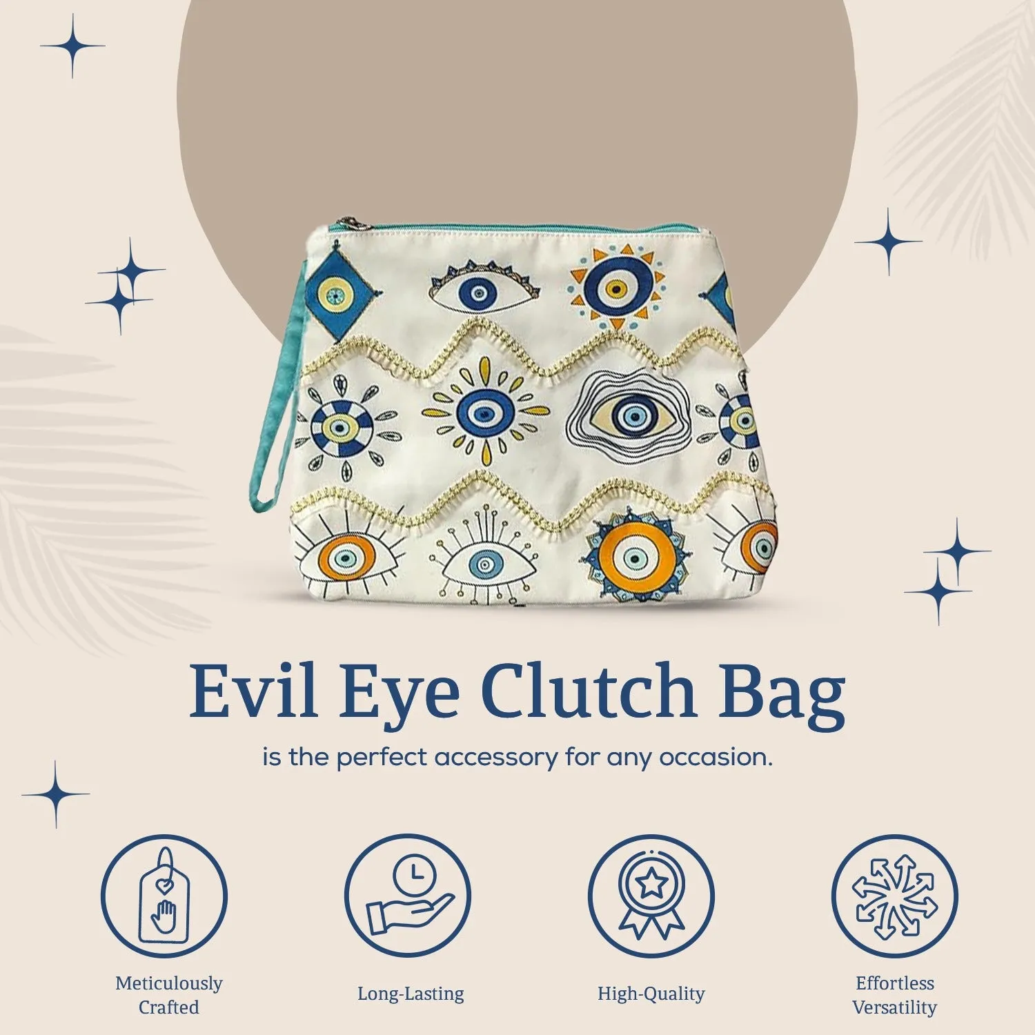 Clutch Bag with Evil Eye Print and Laces for Women and Girls