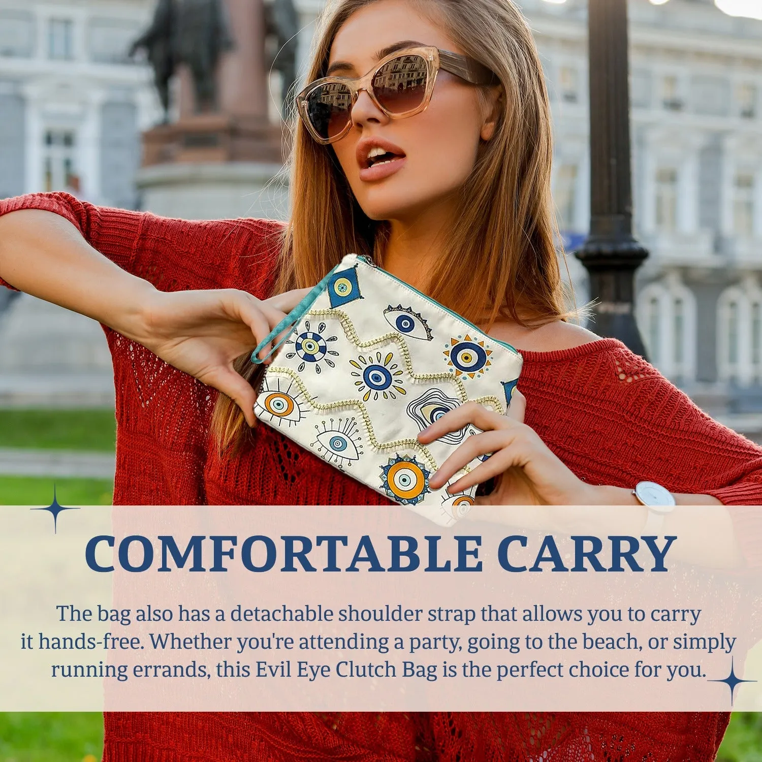 Clutch Bag with Evil Eye Print and Laces for Women and Girls