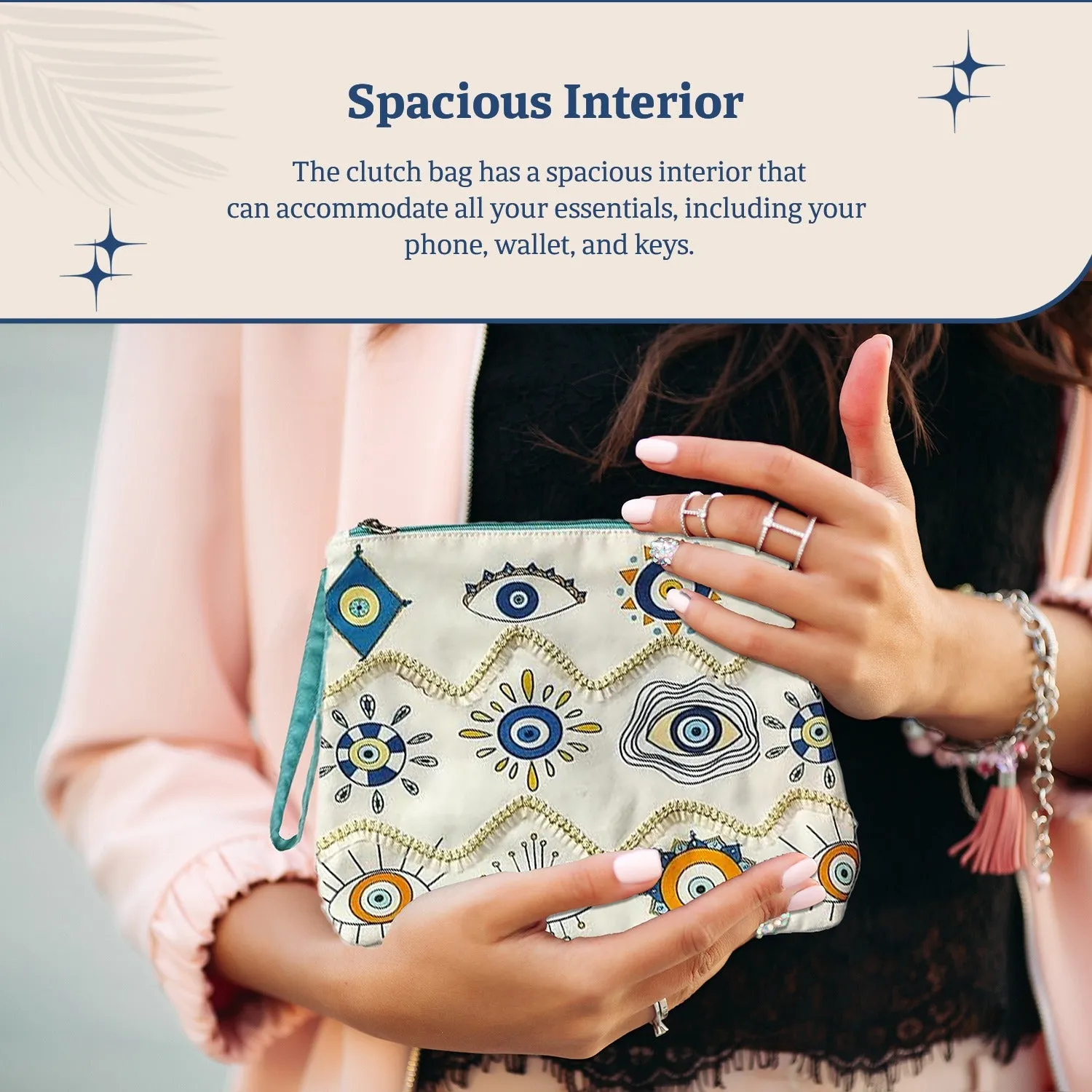 Clutch Bag with Evil Eye Print and Laces for Women and Girls