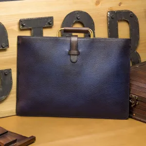 Custom Satchel Bag Leather Dark Brown Blue 3537