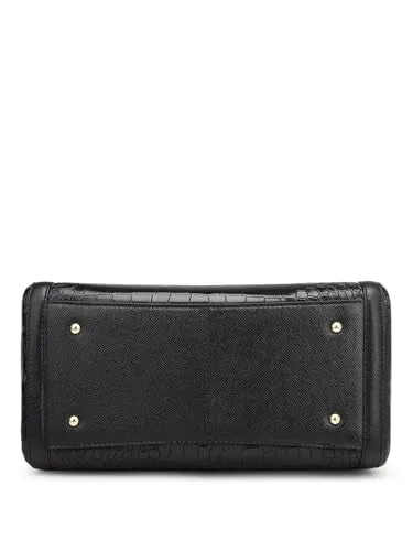 Da Milano Genuine Leather Black Satchel (00355A-OL) (Medium)