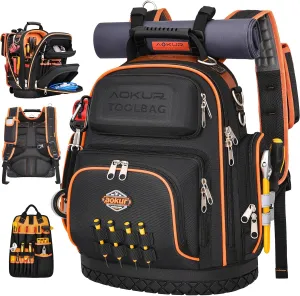 Ergonomic Design Tool Backpack Heavy Duty with Tool Pad | Nano Scratch Resistant and Waterproof Materials | Professional Tools Organizer Bag for Electricians/Construction Workers, Large Capacity