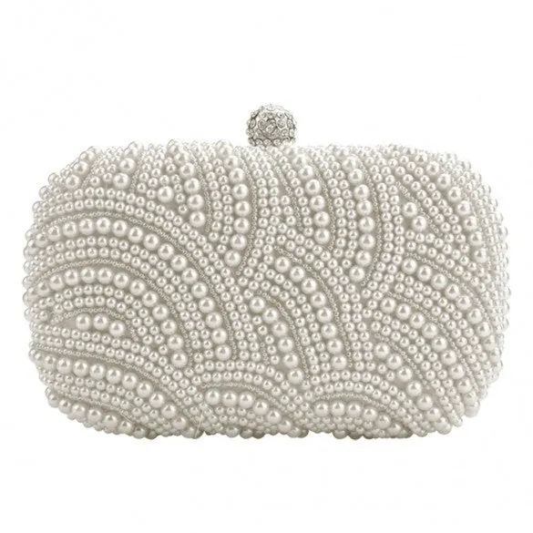 Fashion Lady Women Clutch Bag Pearl Beaded Party Bridal Handbag Wedding Evening Purse