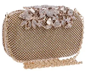 Fashion Wedding Rhinestone Clutch Bag With Flower Crystal -Silver,Gold,Black