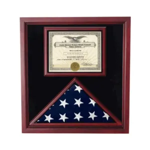 Flag and Certificate Case, Flag Display Cases With Certificate - Cherry Material.