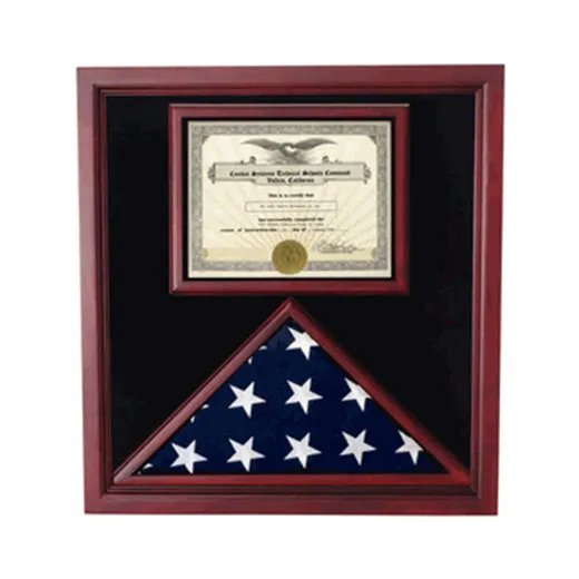 Flag and Certificate Case, Flag Display Cases With Certificate - Cherry Material.